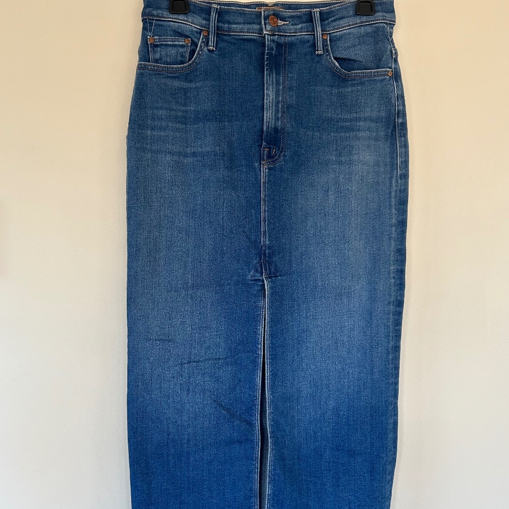 MOTHER, The Reverse Pencil Pusher Denim Skirt in Hue Are You, Size 28